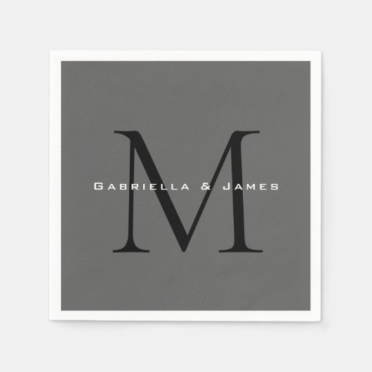 Mit Monogramm-Schwarz-Grau-Kalligraphie Serviette (Vorderseite)