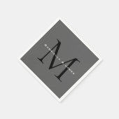 Mit Monogramm-Schwarz-Grau-Kalligraphie Serviette (Ecke)