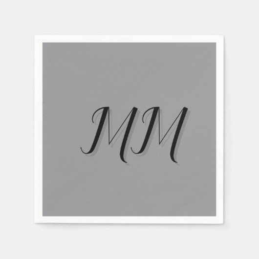 Mit Monogramm-Schwarz-Grau-Kalligraphie Serviette (Vorderseite)