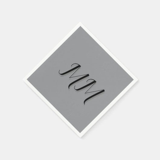 Mit Monogramm-Schwarz-Grau-Kalligraphie Serviette (Ecke)