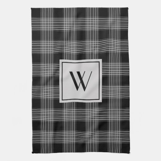 Mit Monogramm Schwarz/Grau-Schachbrettmuster Karie Geschirrtuch (Vertikal)