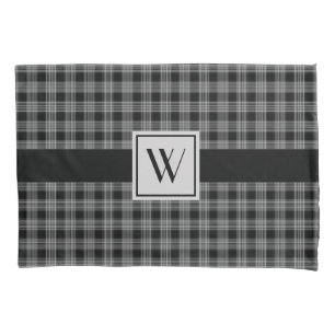 Mit Monogramm Schwarz/Grau-Schachbrettmuster Karie Kissenbezug