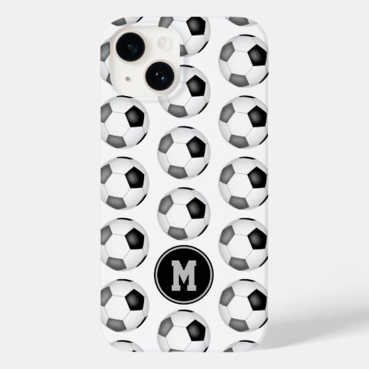 mit Monogramm schwarz-graue Fußballbälle Case-Mate iPhone Hülle (Rückseite)