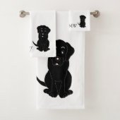 Mit Monogramm Schwarz-Labrador-Hundedesign Badhandtuch Set (Insitu)