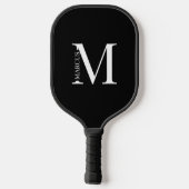 Mit Monogramm Schwarz mit elegantem Serif Pickleball Schläger (Rückseite)