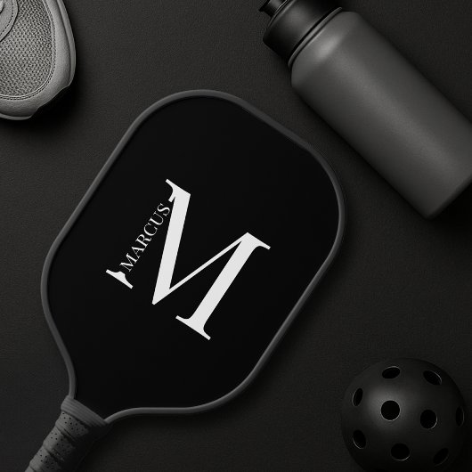 Mit Monogramm Schwarz mit elegantem Serif Pickleball Schläger