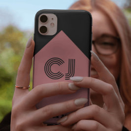 mit Monogramm schwarz-rosa Initialen iPhone 16 Pro Max Hülle