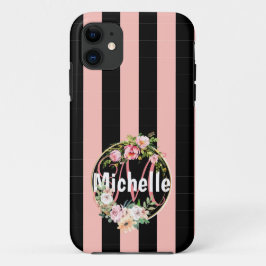 Mit Monogramm schwarz-rosa Streifen-Muster mit Blu Case-Mate iPhone Hülle