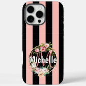 Mit Monogramm schwarz-rosa Streifen-Muster mit Blu Case-Mate iPhone Hülle (Rückseite)