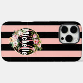 Mit Monogramm schwarz-rosa Streifen-Muster mit Blu Case-Mate iPhone Hülle (Rückseite (Horizontal))