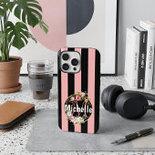 Mit Monogramm schwarz-rosa Streifen-Muster mit Blu Case-Mate iPhone Hülle