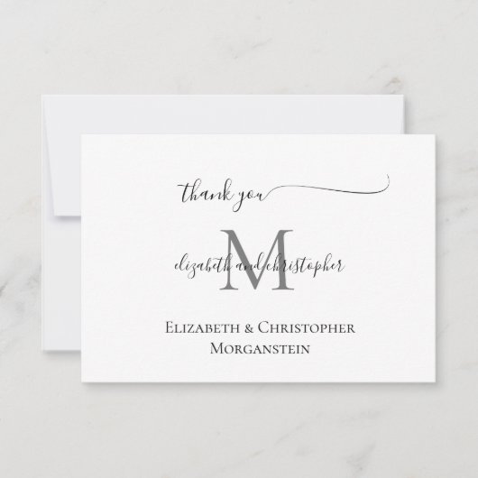 Mit Monogramm Schwarz-Script-Hochzeit Dankeskarte (Vorderseite)