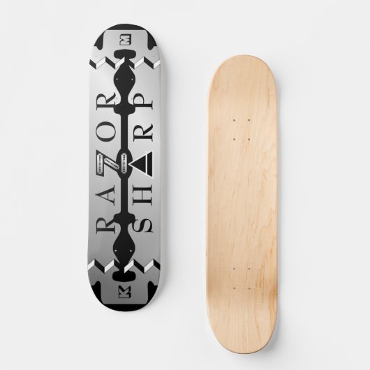 Mit Monogramm Schwarz-Silber-Razor-Sharp-Skateboar Skateboard (Vorderseite)