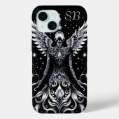 Mit Monogramm Schwarz-Silber-Tattoo-Engel Case-Mate iPhone Hülle (Rückseite)