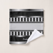 Mit Monogramm Schwarz-, Silber- und Graulinien Badhandtuch Set (Waschlappen)