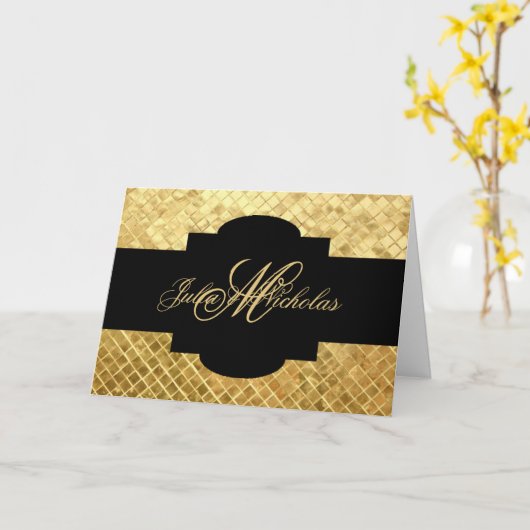 Mit Monogramm Schwarz-u. Goldmosaik Karte (Gelbe Blume)
