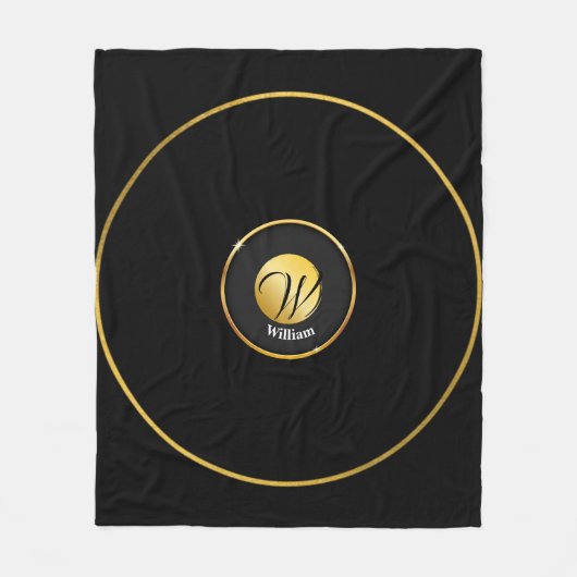 Mit Monogramm Schwarz und Gold Fleecedecke (Vorderseite)