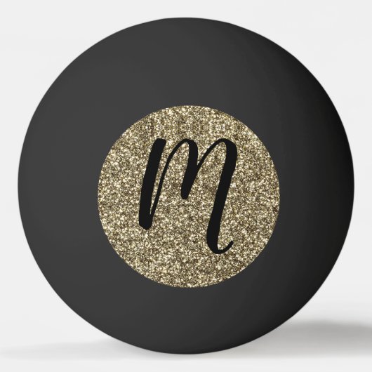 Mit Monogramm Schwarz-und GoldGlitzer elegant Tischtennisball (Rückseite)