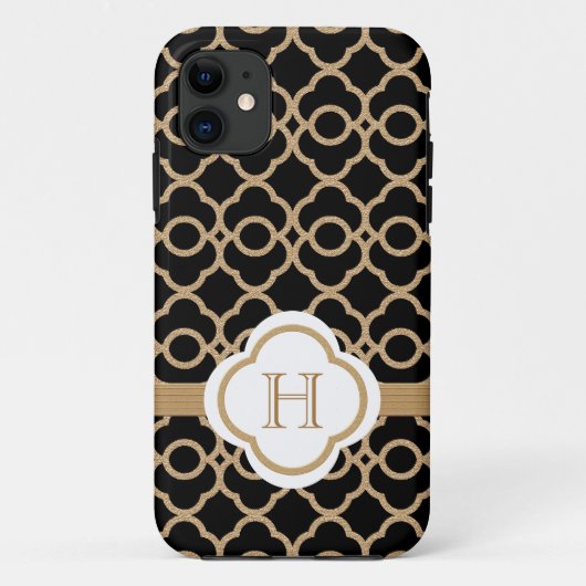 Mit Monogramm Schwarz-und Goldmarokkaner Case-Mate iPhone Hülle (Rückseite)