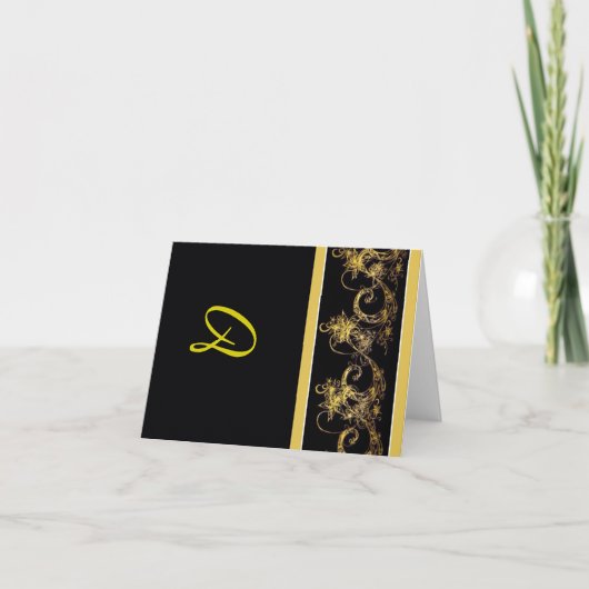 Mit Monogramm Schwarz- und Goldnotecards Dankeskarte (Vorderseite)