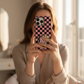 Mit Monogramm Schwarz und PINK Checkered Blume Case-Mate iPhone Hülle