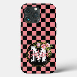 Mit Monogramm Schwarz und PINK Checkered Blume Case-Mate iPhone Hülle