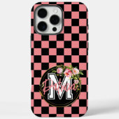 Mit Monogramm Schwarz und PINK Checkered Blume Case-Mate iPhone Hülle (Rückseite)