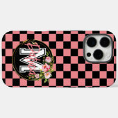 Mit Monogramm Schwarz und PINK Checkered Blume Case-Mate iPhone Hülle (Rückseite (Horizontal))