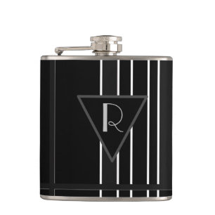 Mit Monogramm, schwarz und weiß gestrichen Flachmann