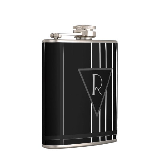 Mit Monogramm, schwarz und weiß gestrichen Flachmann (Rechts)