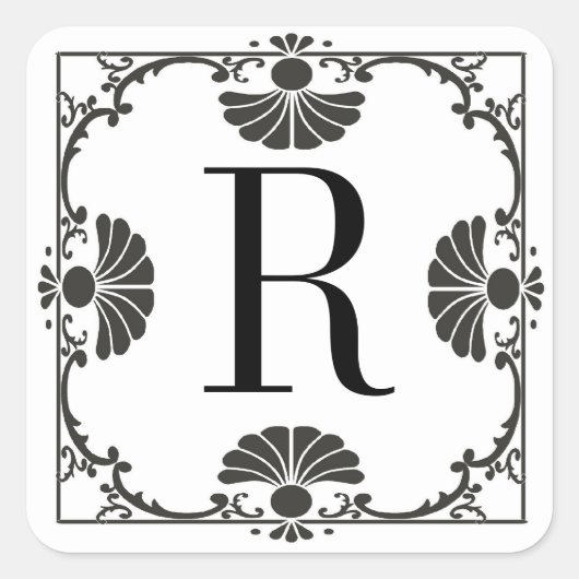 Mit Monogramm Schwarz-Weiß-Aufkleber R Quadratischer Aufkleber (Vorderseite)