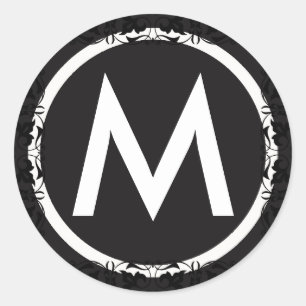 Mit Monogramm Schwarz-Weiß-Buchstaben-Aufkleber Runder Aufkleber