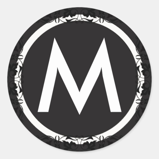 Mit Monogramm Schwarz-Weiß-Buchstaben-Aufkleber Runder Aufkleber (Vorderseite)