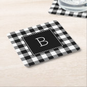 Mit Monogramm Schwarz-Weiß-Buffalo Kariert Rechteckiger Pappuntersetzer (angewinkelt)