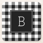 Mit Monogramm Schwarz-Weiß-Buffalo Kariert Rechteckiger Pappuntersetzer (Vorderseite)