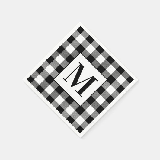 Mit Monogramm Schwarz-Weiß-Buffalo Kariert Serviette (Ecke)