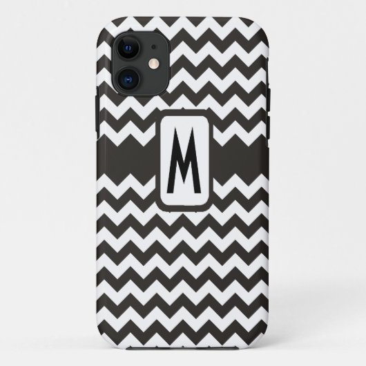 Mit Monogramm Schwarz-Weiß-Chevronen-Muster Case-Mate iPhone Hülle (Rückseite)