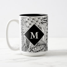 Mit Monogramm Schwarz-Weiß-Doodmuster Art ZIA