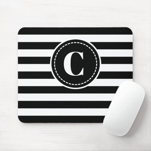 Mit Monogramm, schwarz/weiß gestreifter Mauspad (Mit Mouse)