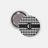 Mit Monogramm Schwarz/Weiß Gingham Magnet (Vorderseite/Rückseite)