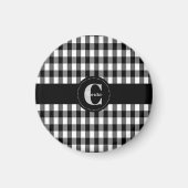 Mit Monogramm Schwarz/Weiß Gingham Magnet (Vorne)