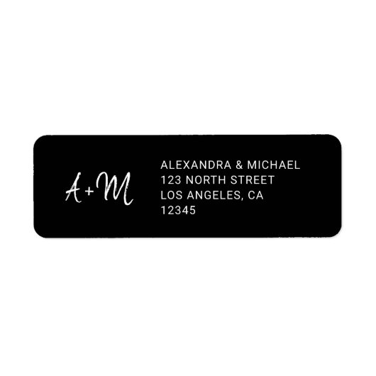 Mit Monogramm Schwarz-Weiß-Hochzeit-Rücksendeadres (Vorne)