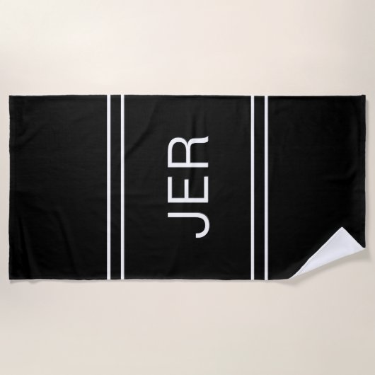 Mit Monogramm Schwarz-Weiß-Initialen nach Maß Strandtuch (Vorderseite)