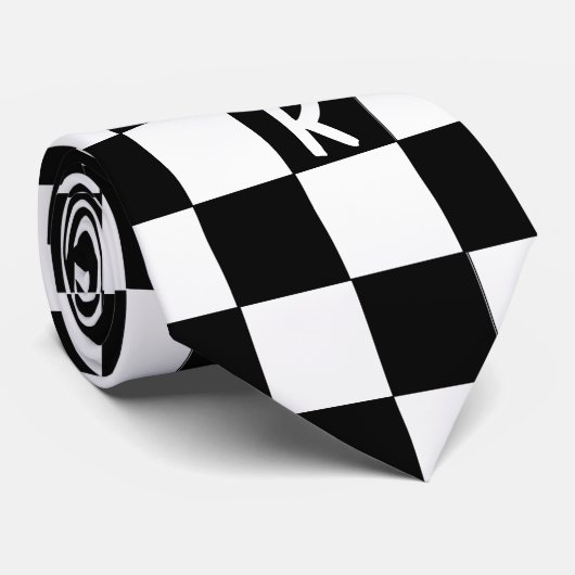 Mit Monogramm schwarz-weiß kariert Krawatte (Gerollt)