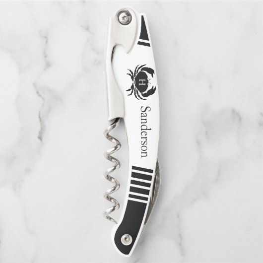 Mit Monogramm Schwarz-Weiß-Krebse Kellnermesser (Vorderseite)