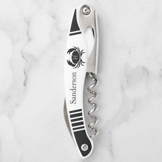 Mit Monogramm Schwarz-Weiß-Krebse Kellnermesser (Rückseite)