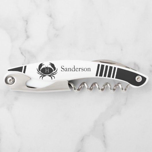 Mit Monogramm Schwarz-Weiß-Krebse Kellnermesser (Vorderseite)