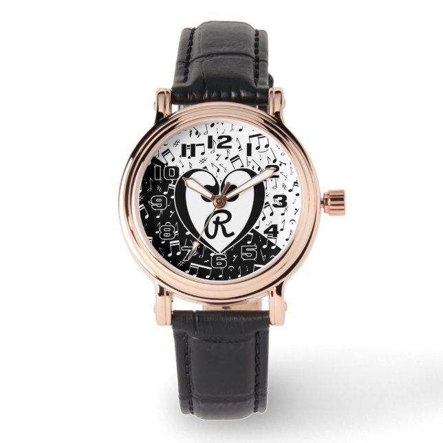 Mit Monogramm Schwarz-Weiß-Liebe Armbanduhr (Vorderseite)