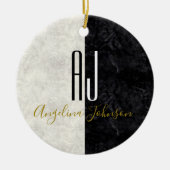 Mit Monogramm Schwarz-Weiß-Marmor Keramik Ornament (Vorne)