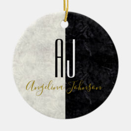 Mit Monogramm Schwarz-Weiß-Marmor Keramik Ornament